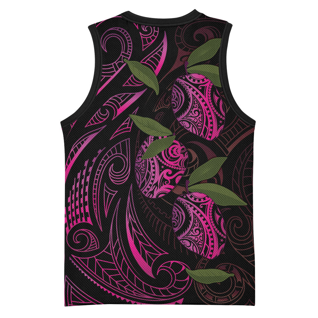 Hawaiian Mango Tribal Tattoo Basketball Jersey Pink Pacific Traditional Pattern