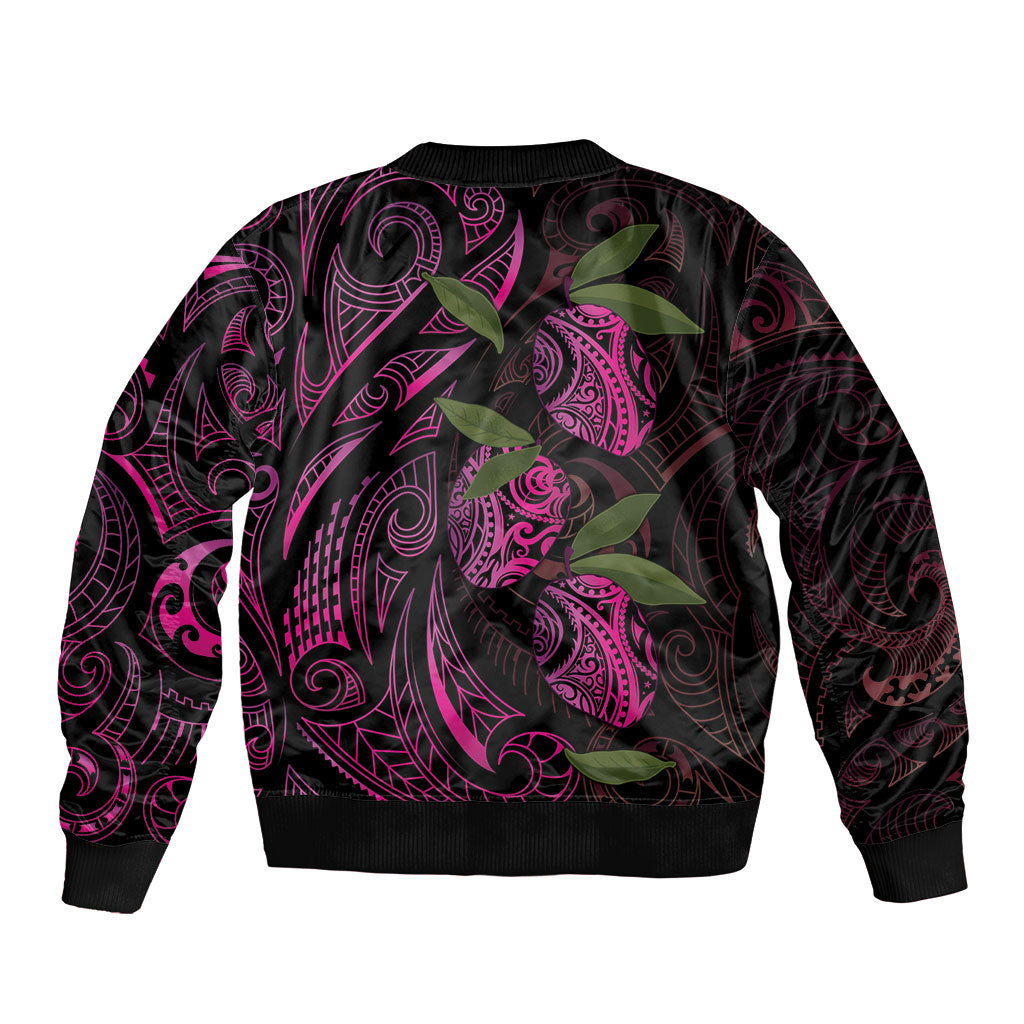 Hawaiian Mango Tribal Tattoo Bomber Jacket Pink Pacific Traditional Pattern