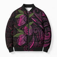 Hawaiian Mango Tribal Tattoo Bomber Puffer Jacket Pink Pacific Traditional Pattern