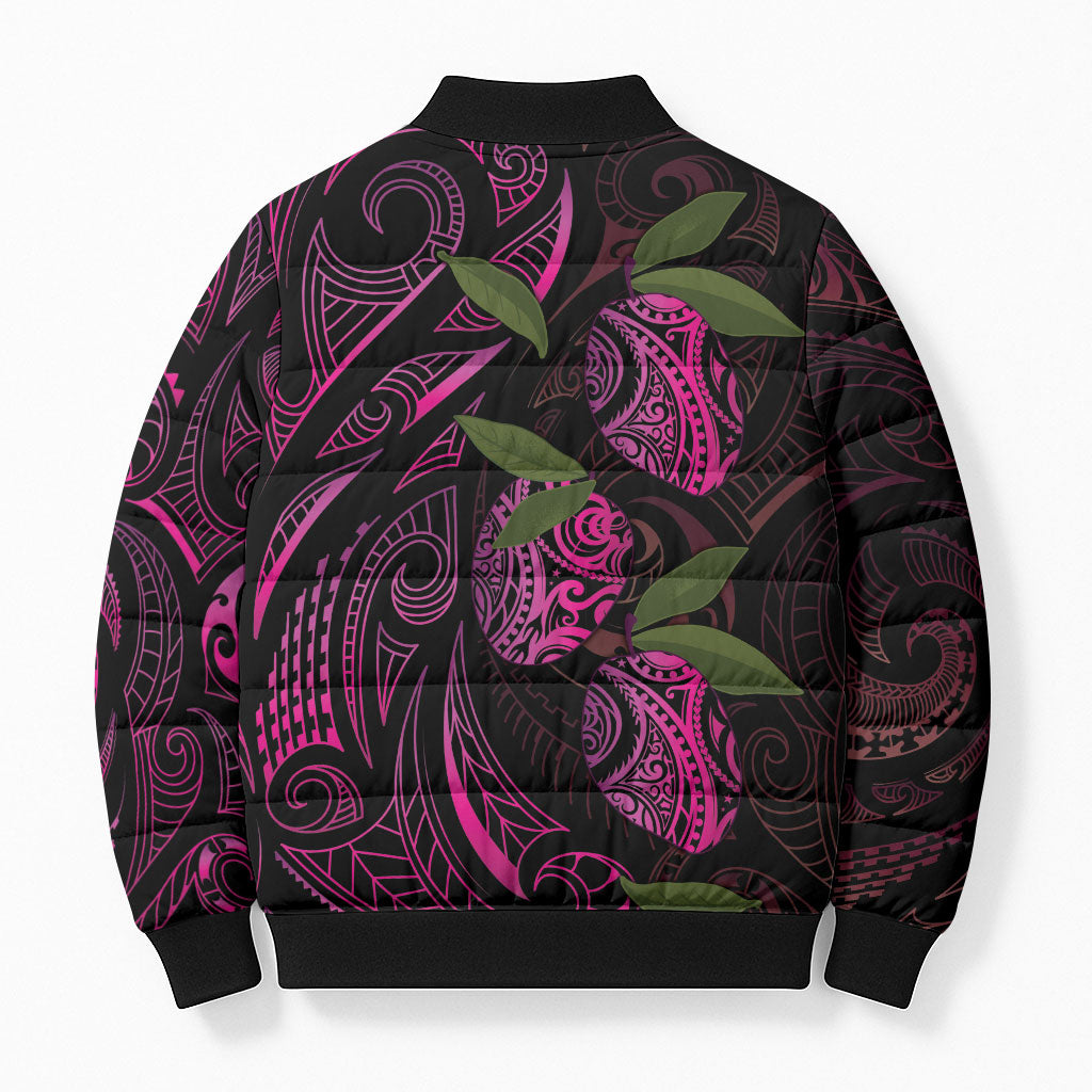 Hawaiian Mango Tribal Tattoo Bomber Puffer Jacket Pink Pacific Traditional Pattern