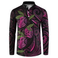 Hawaiian Mango Tribal Tattoo Button Sweatshirt Pink Pacific Traditional Pattern