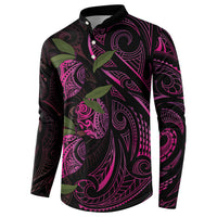 Hawaiian Mango Tribal Tattoo Button Sweatshirt Pink Pacific Traditional Pattern