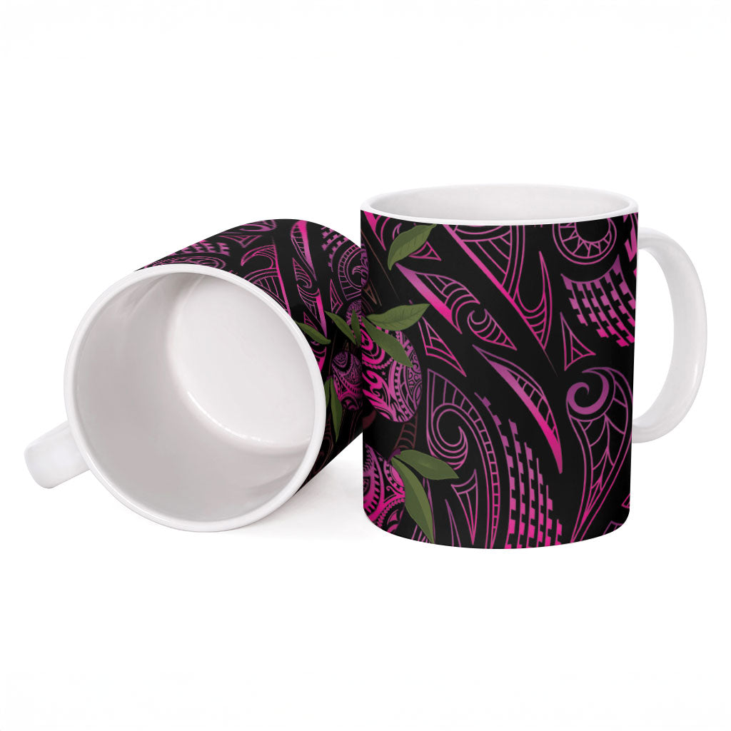 Hawaiian Mango Tribal Tattoo Ceramic Mug Pink Pacific Traditional Pattern