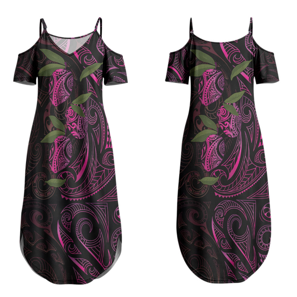 Hawaiian Mango Tribal Tattoo Couples Matching Summer Maxi Dress and Hawaiian Shirt Pink Pacific Traditional Pattern