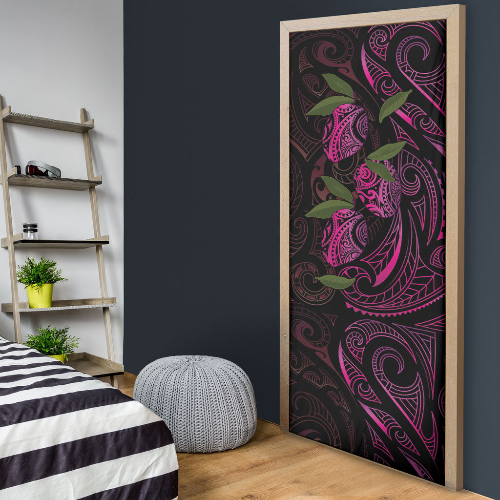 Hawaiian Mango Tribal Tattoo Door Cover Pink Pacific Traditional Pattern