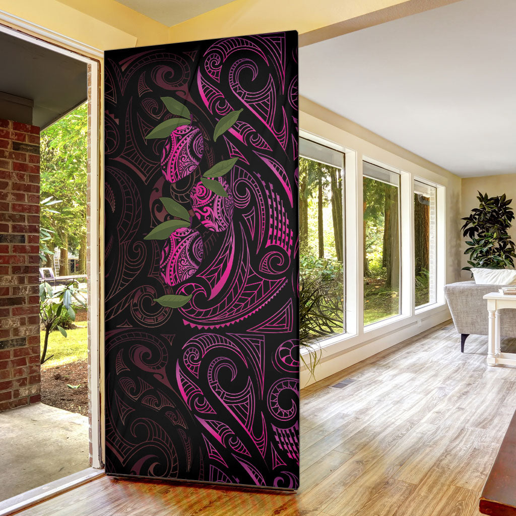 Hawaiian Mango Tribal Tattoo Door Cover Pink Pacific Traditional Pattern