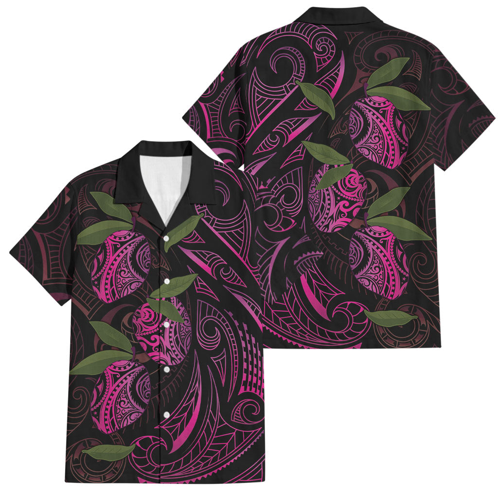 Hawaiian Mango Tribal Tattoo Family Matching Long Sleeve Bodycon Dress and Hawaiian Shirt Pink Pacific Traditional Pattern