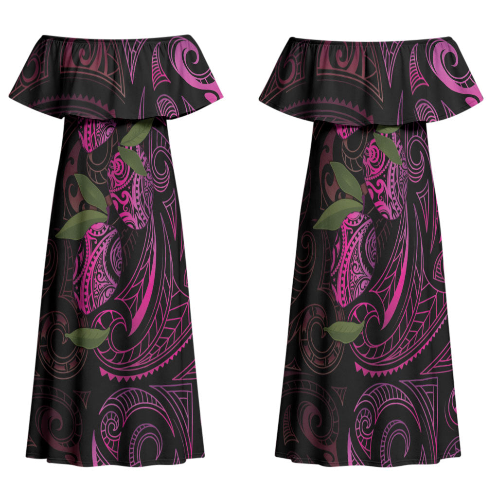 Hawaiian Mango Tribal Tattoo Family Matching Off Shoulder Maxi Dress and Hawaiian Shirt Pink Pacific Traditional Pattern