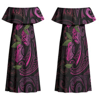 Hawaiian Mango Tribal Tattoo Family Matching Off Shoulder Maxi Dress and Hawaiian Shirt Pink Pacific Traditional Pattern