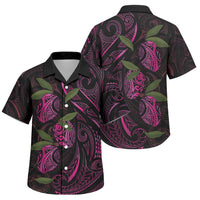 Hawaiian Mango Tribal Tattoo Family Matching Short Sleeve Bodycon Dress and Hawaiian Shirt Pink Pacific Traditional Pattern