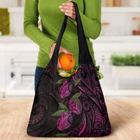Hawaiian Mango Tribal Tattoo Grocery Bag Pink Pacific Traditional Pattern