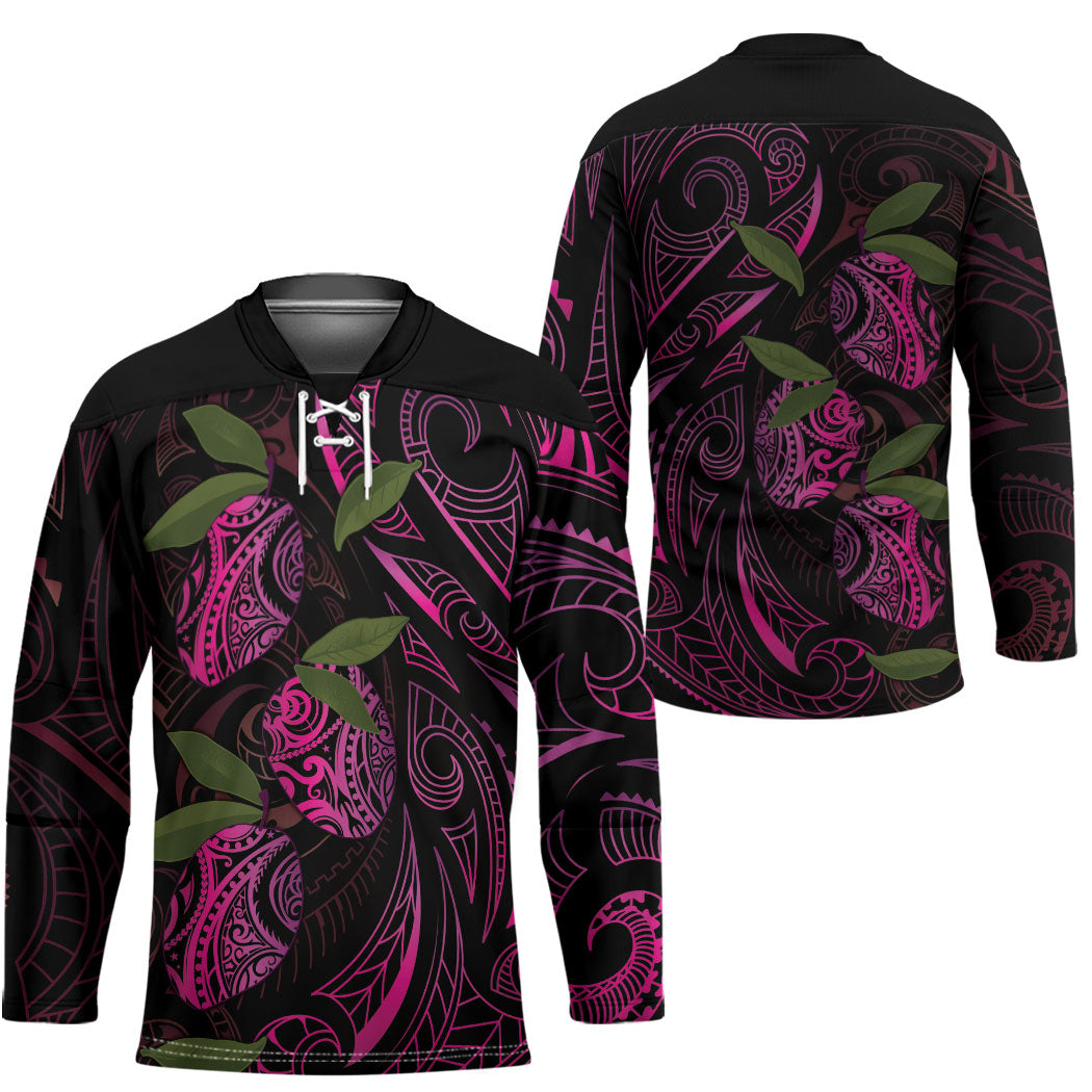 Hawaiian Mango Tribal Tattoo Hockey Jersey Pink Pacific Traditional Pattern