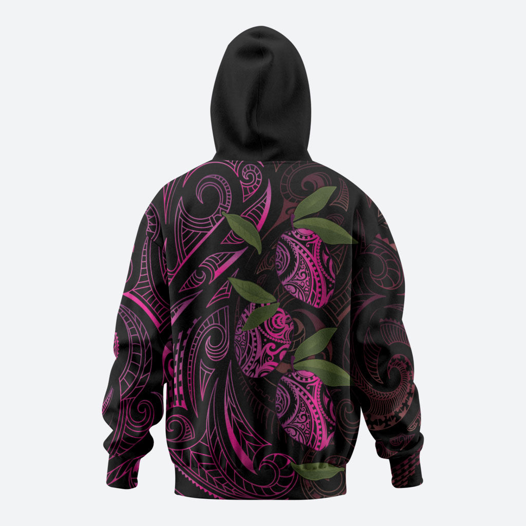 Hawaiian Mango Tribal Tattoo Hoodie Pink Pacific Traditional Pattern