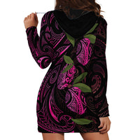 Hawaiian Mango Tribal Tattoo Hoodie Dress Pink Pacific Traditional Pattern