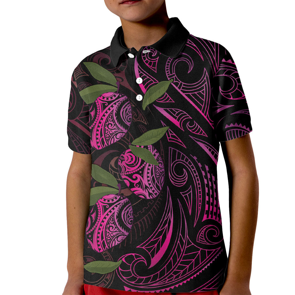 Hawaiian Mango Tribal Tattoo Kid Polo Shirt Pink Pacific Traditional Pattern