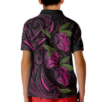 Hawaiian Mango Tribal Tattoo Kid Polo Shirt Pink Pacific Traditional Pattern