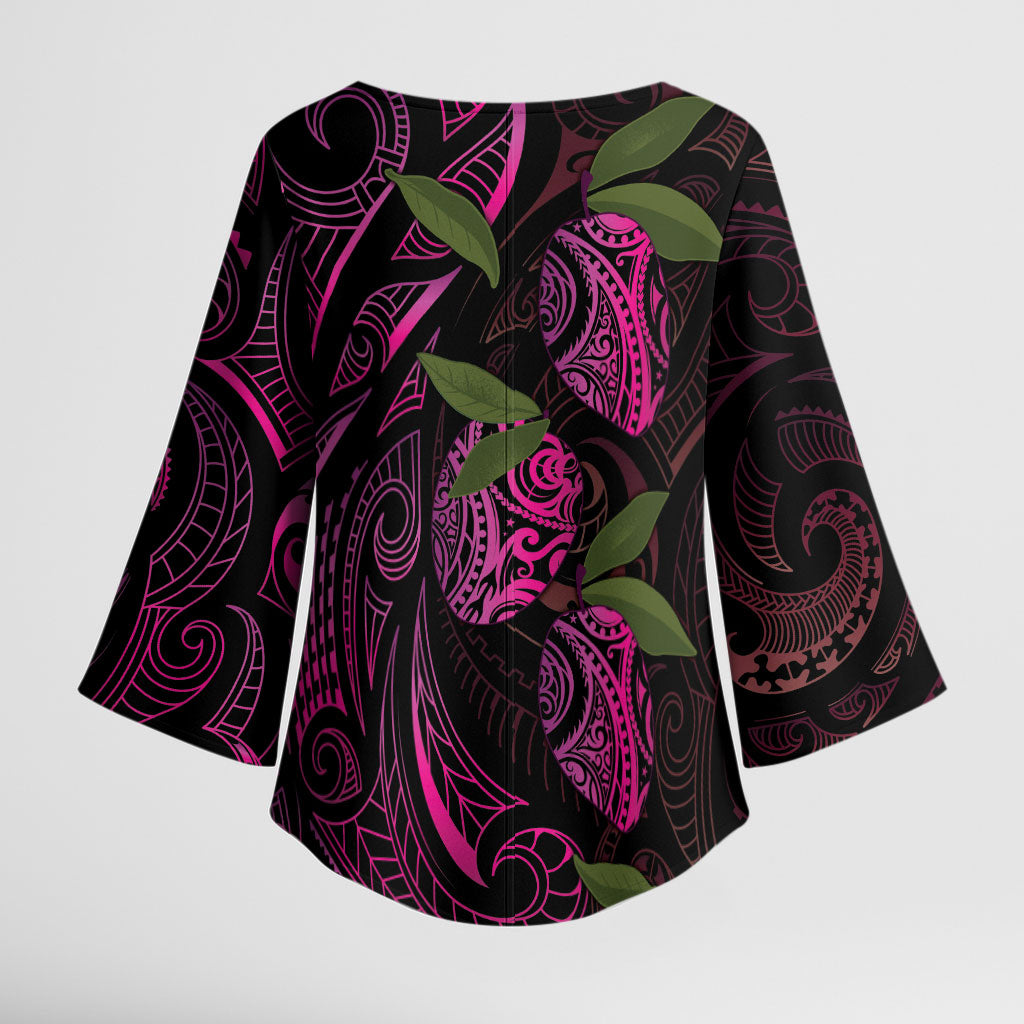 Hawaiian Mango Tribal Tattoo Kimono Sleeve Blouse Pink Pacific Traditional Pattern