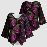 Hawaiian Mango Tribal Tattoo Kimono Sleeve Blouse Pink Pacific Traditional Pattern
