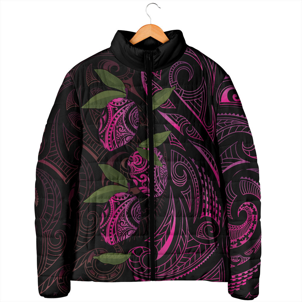Hawaiian Mango Tribal Tattoo Padded Jacket Pink Pacific Traditional Pattern