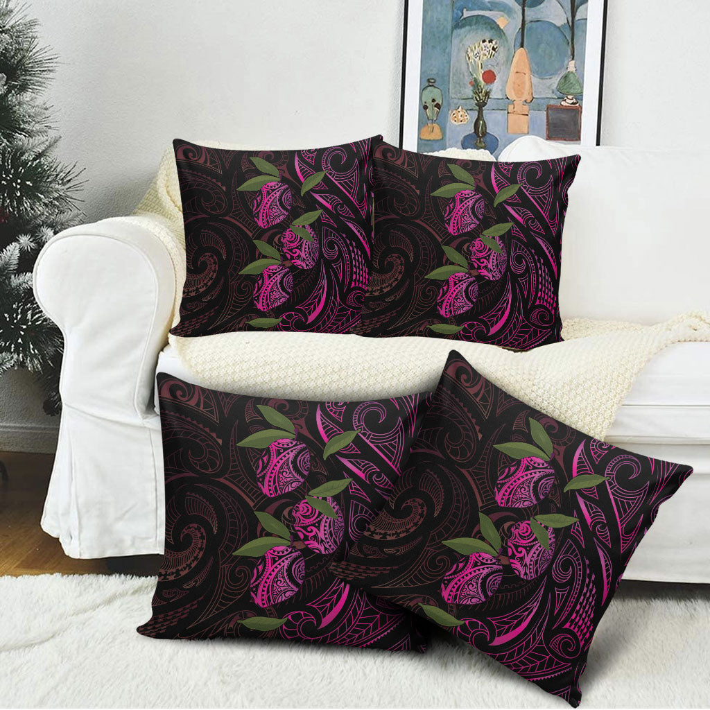 Hawaiian Mango Tribal Tattoo Pillow Cover Pink Pacific Traditional Pattern