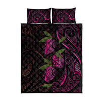 Hawaiian Mango Tribal Tattoo Quilt Bed Set Pink Pacific Traditional Pattern