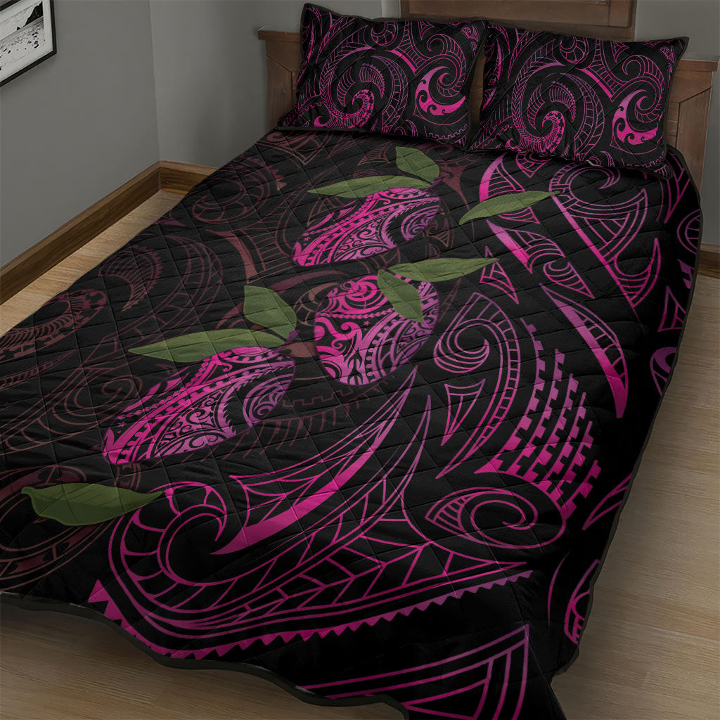 Hawaiian Mango Tribal Tattoo Quilt Bed Set Pink Pacific Traditional Pattern