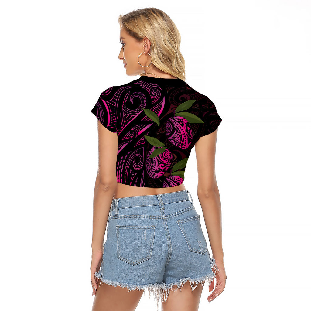 Hawaiian Mango Tribal Tattoo Raglan Cropped T Shirt Pink Pacific Traditional Pattern