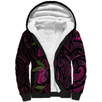 Hawaiian Mango Tribal Tattoo Sherpa Hoodie Pink Pacific Traditional Pattern