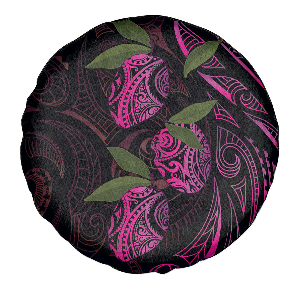 Hawaiian Mango Tribal Tattoo Spare Tire Cover Pink Pacific Traditional Pattern
