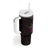 Hawaiian Mango Tribal Tattoo Tumbler With Handle Pink Pacific Traditional Pattern
