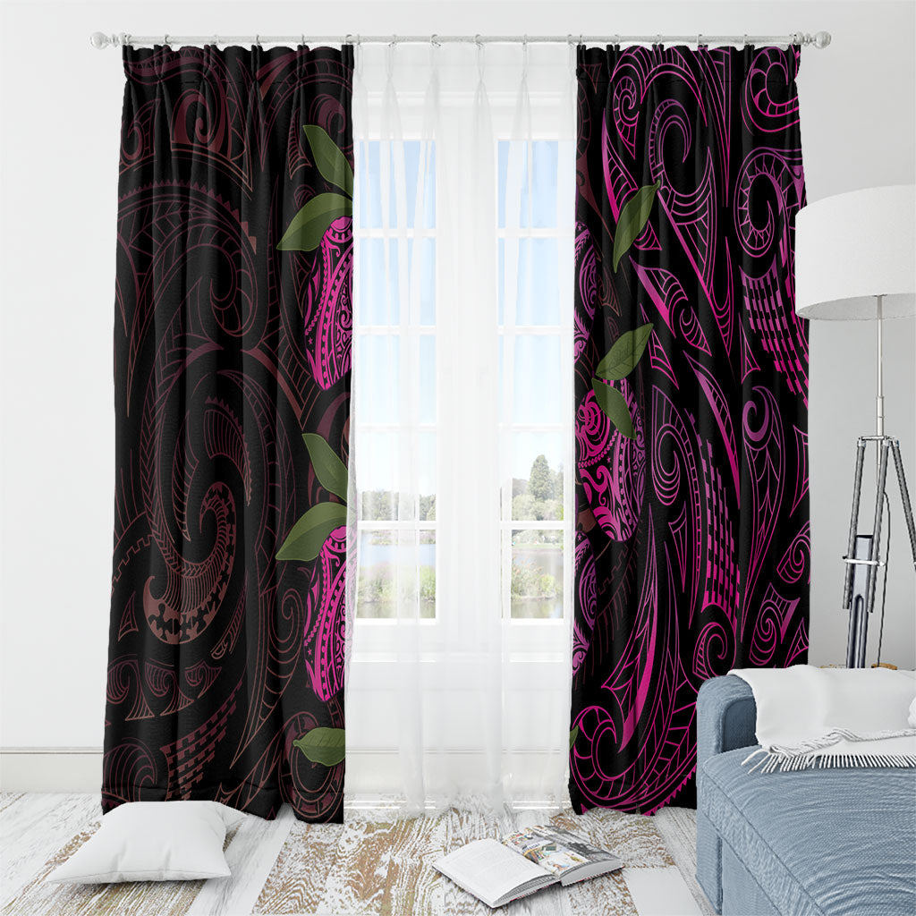 Hawaiian Mango Tribal Tattoo Window Curtain Pink Pacific Traditional Pattern