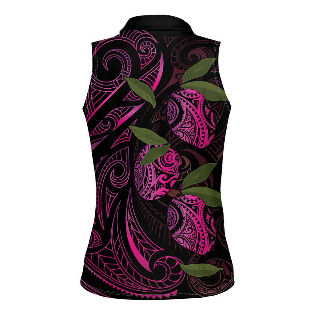Hawaiian Mango Tribal Tattoo Women Sleeveless Polo Shirt Pink Pacific Traditional Pattern
