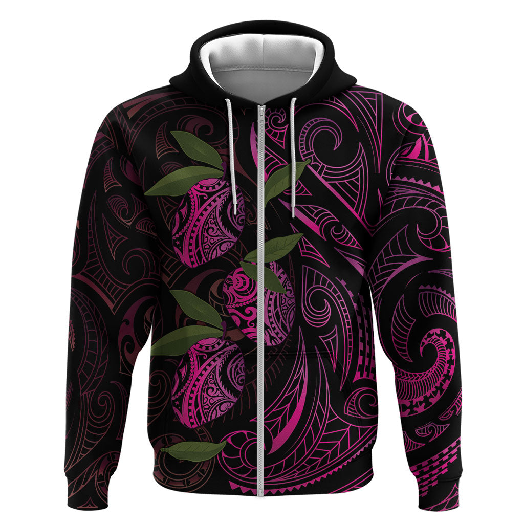 Hawaiian Mango Tribal Tattoo Zip Hoodie Pink Pacific Traditional Pattern