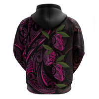 Hawaiian Mango Tribal Tattoo Zip Hoodie Pink Pacific Traditional Pattern