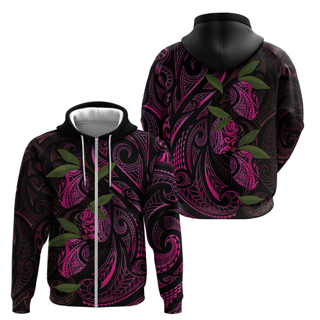 Hawaiian Mango Tribal Tattoo Zip Hoodie Pink Pacific Traditional Pattern