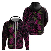 Hawaiian Mango Tribal Tattoo Zip Hoodie Pink Pacific Traditional Pattern