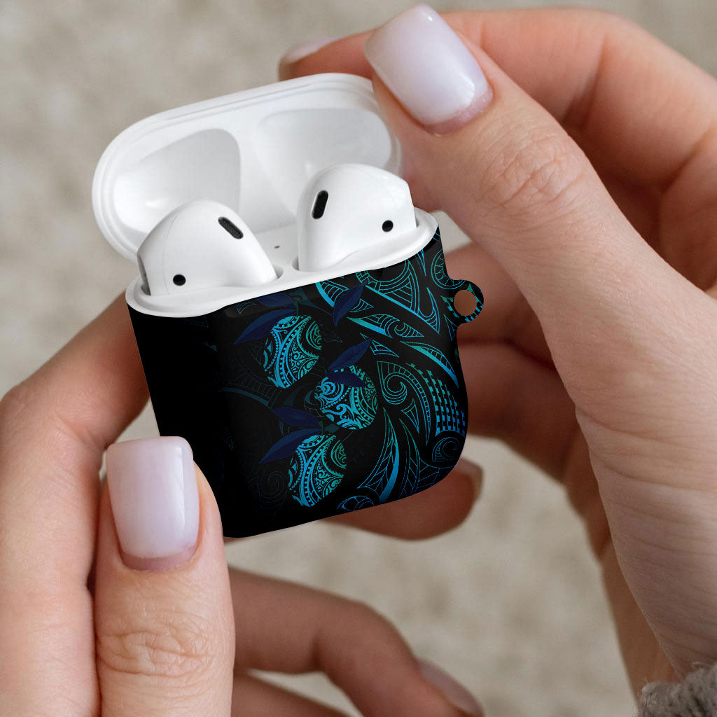 Hawaiian Mango Tribal Tattoo AirPods Case Teal Pacific Traditional Pattern