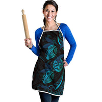 Hawaiian Mango Tribal Tattoo Apron Teal Pacific Traditional Pattern