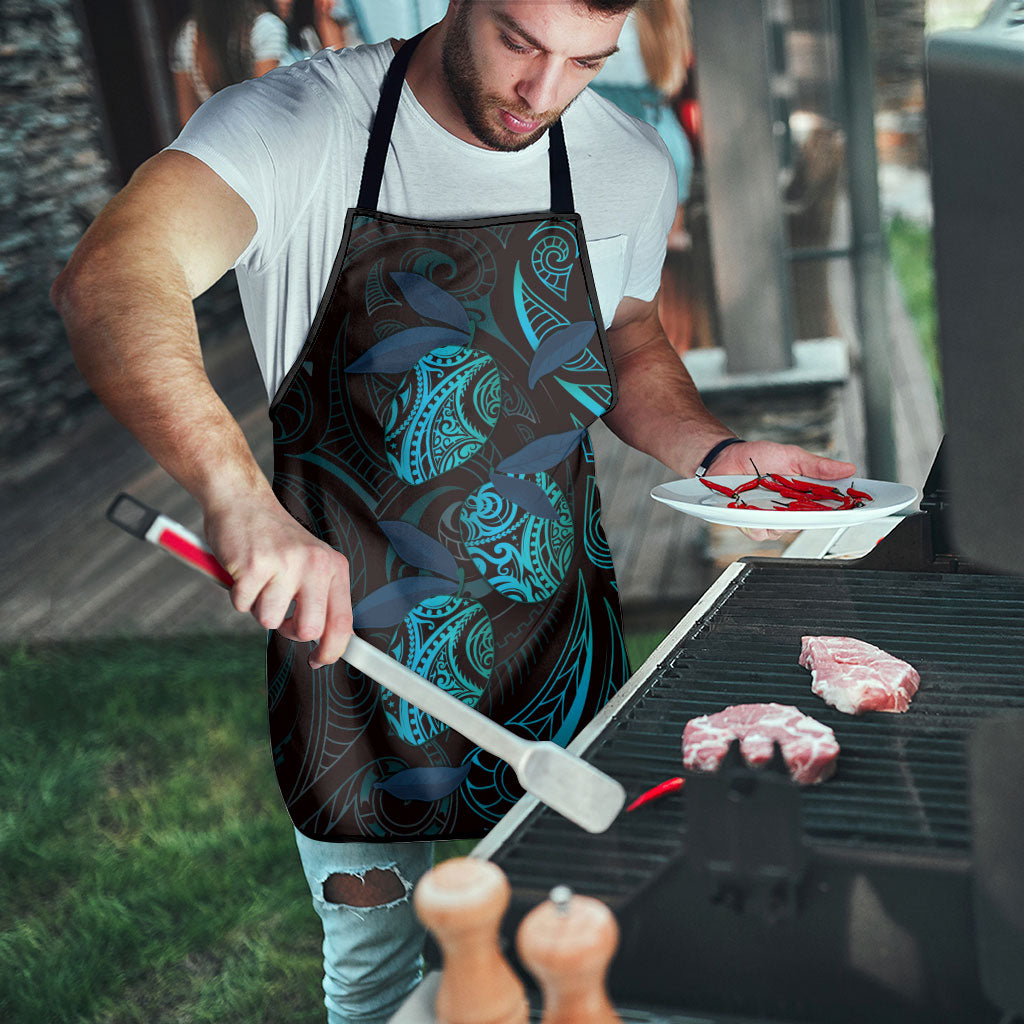 Hawaiian Mango Tribal Tattoo Apron Teal Pacific Traditional Pattern