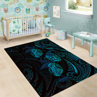 Hawaiian Mango Tribal Tattoo Area Rug Teal Pacific Traditional Pattern