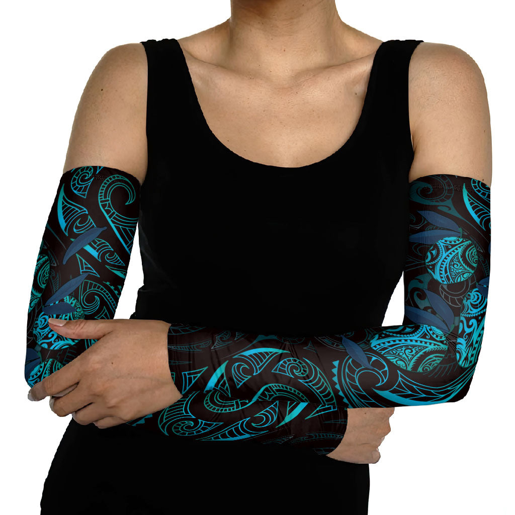 Hawaiian Mango Tribal Tattoo Arm Sleeves Teal Pacific Traditional Pattern