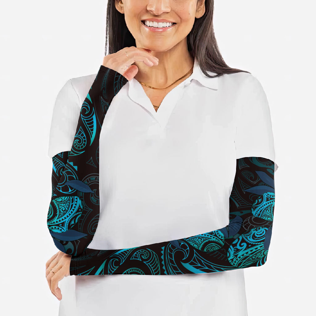 Hawaiian Mango Tribal Tattoo Arm Sleeves Teal Pacific Traditional Pattern