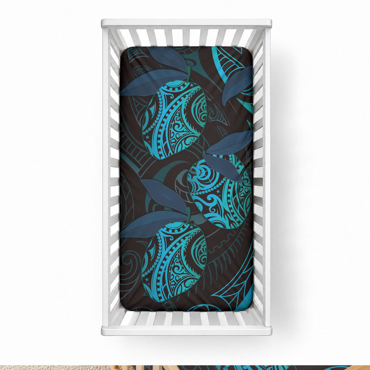 Hawaiian Mango Tribal Tattoo Baby Bed Cover Teal Pacific Traditional Pattern LT9 28 × 52 in Teal - Polynesian Pride