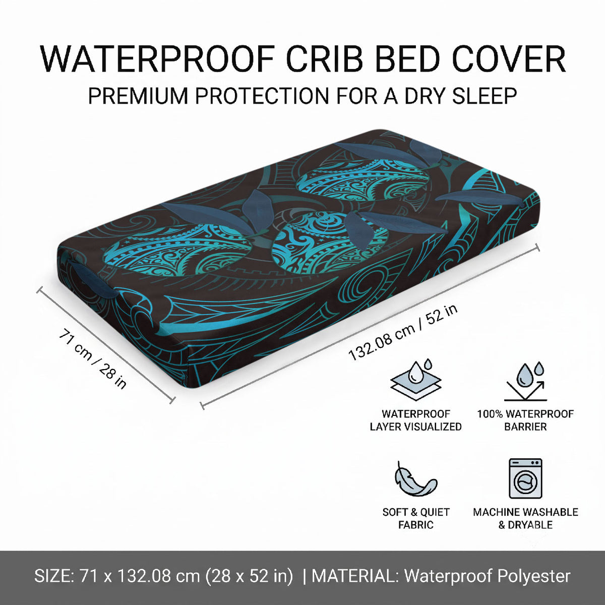 Hawaiian Mango Tribal Tattoo Baby Bed Cover Teal Pacific Traditional Pattern LT9 - Polynesian Pride
