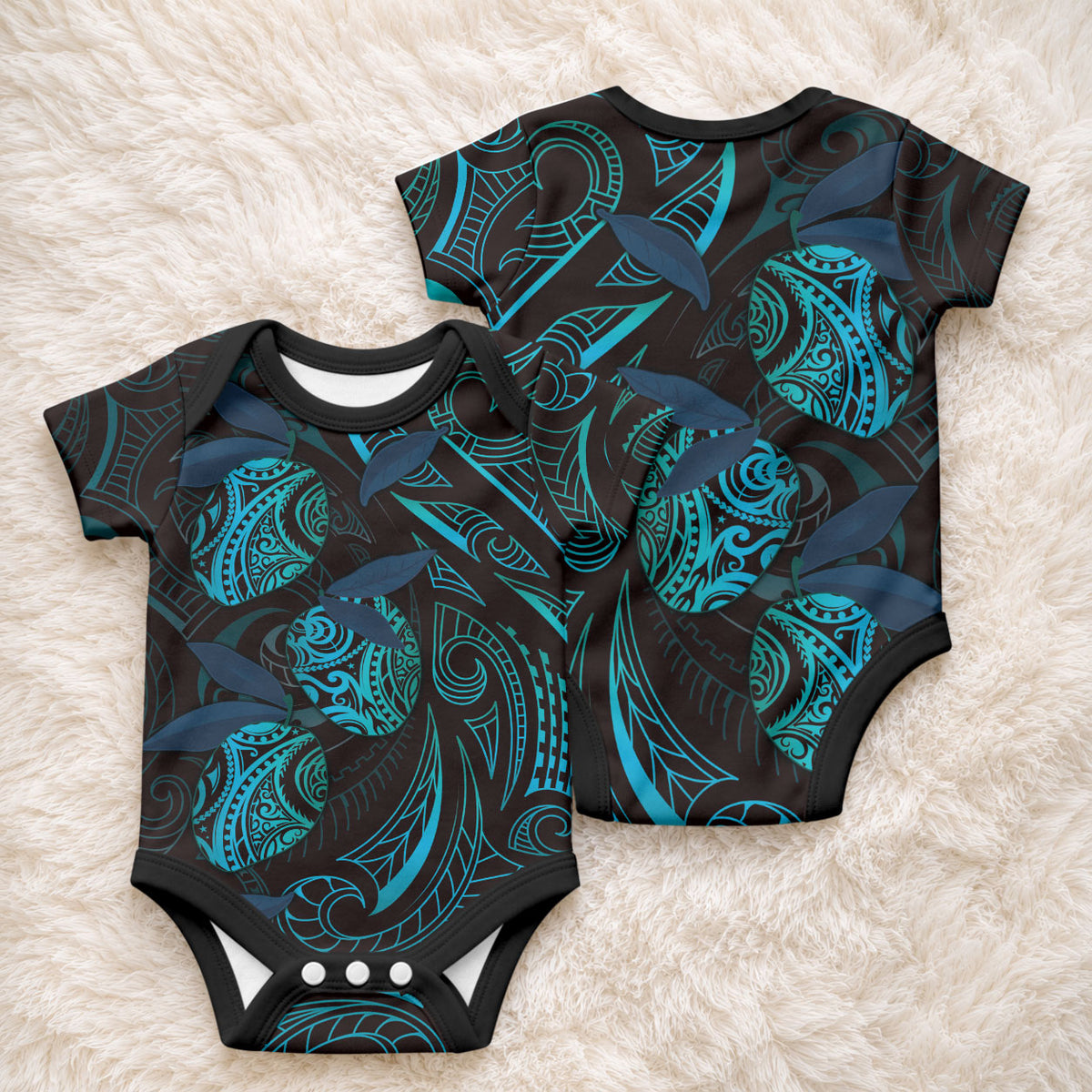 Hawaiian Mango Tribal Tattoo Baby Onesie Teal Pacific Traditional Pattern LT9 - Polynesian Pride