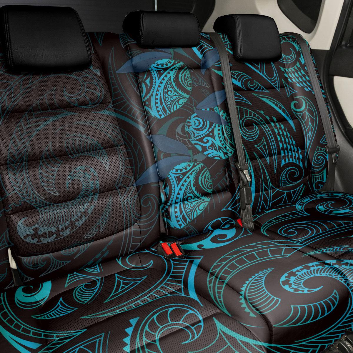 Hawaiian Mango Tribal Tattoo Back Car Seat Cover Teal Pacific Traditional Pattern