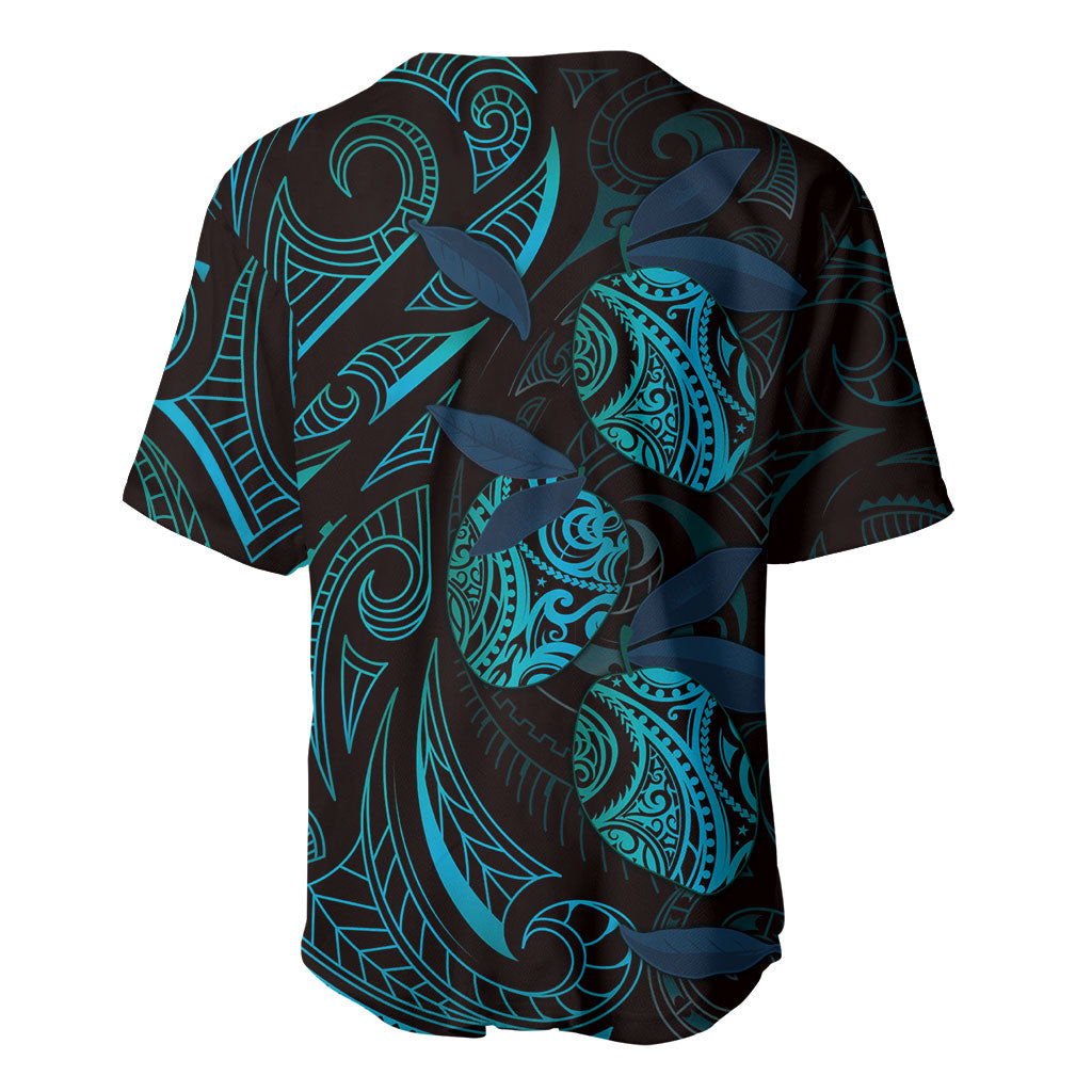 Hawaiian Mango Tribal Tattoo Baseball Jersey Teal Pacific Traditional Pattern