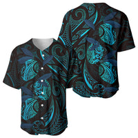 Hawaiian Mango Tribal Tattoo Baseball Jersey Teal Pacific Traditional Pattern