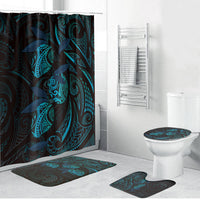 Hawaiian Mango Tribal Tattoo Bathroom Set Teal Pacific Traditional Pattern