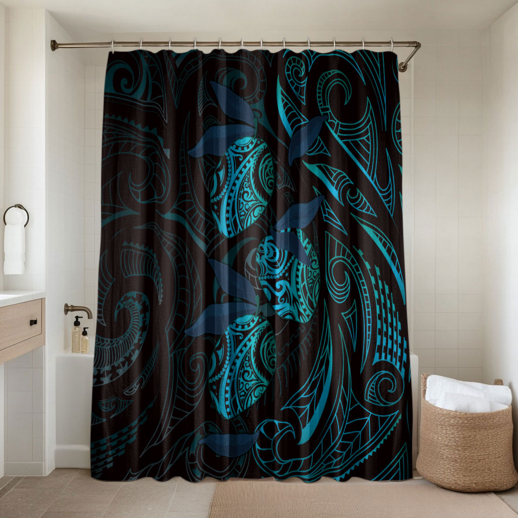 Hawaiian Mango Tribal Tattoo Bathroom Set Teal Pacific Traditional Pattern